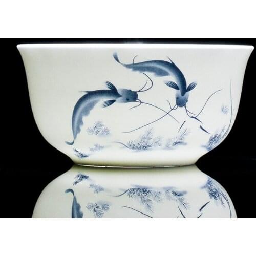 4.5 inch Creative Fish Pattern Bone china Art Bowl Small Rice Bowls Blue and White Porcelain Ramen Soup Bowl Chinese Tableware