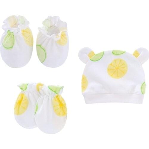 5pcs/lot Unisex Baby Infants Anti Scratching Cotton Gloves+Hat Set Newborn Mittens Warm Cap Kit New Cute
