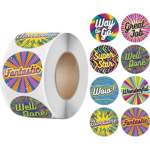 500pcs Reward Encouragement Stickers for Teachers Cartoon Round Motivational & Incentive Sticker for Kids School, Book,Planner
