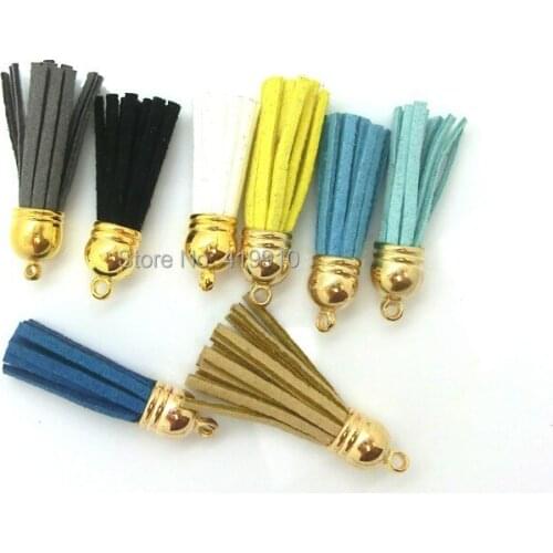 Free Shipping 60PCs Mixed Color Gold Tone Suede Tassels Pendants Purl Macrame Jewelry Accessory 3.7x1cm Glass Crafts DIY M0632