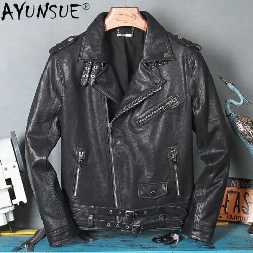 AYUNSUE Spring Autumn Genuine Leather Jacket Men 100% Sheepskin Coat Short Vintage Biker Motorcycle Jacket Men Clothing 2021