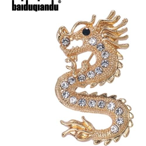 Baiduqiandu Rhinestone Dragon Brooches For Women Men Lucky Animal Party Casual Brooch Pins Gifts