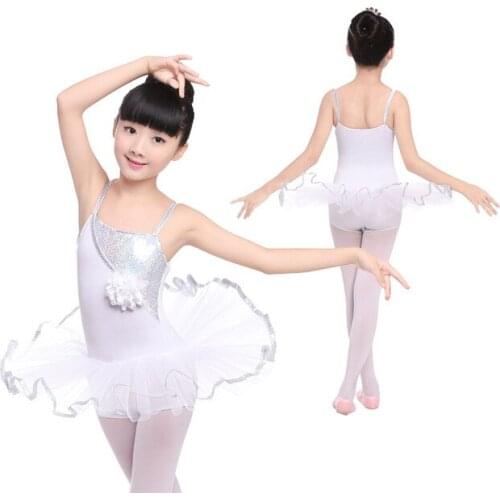 White Sling Ballet Dress For Girls Children Sequins Ballet Dance Clothes Ballerina Dress Kids Sean Lake Ballet Costume For Girls