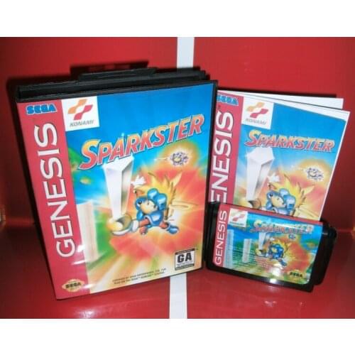 Sparkster USA Cover with Box and Manual For Sega Megadrive Genesis Video Game Console 16 bit MD card