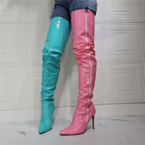 Patent Leather Over The Knee Boots Sexy Thin Heel Thigh Boots Pointed Toe 2021 Autumn New Shoes Fashion Woman Botas Femininas