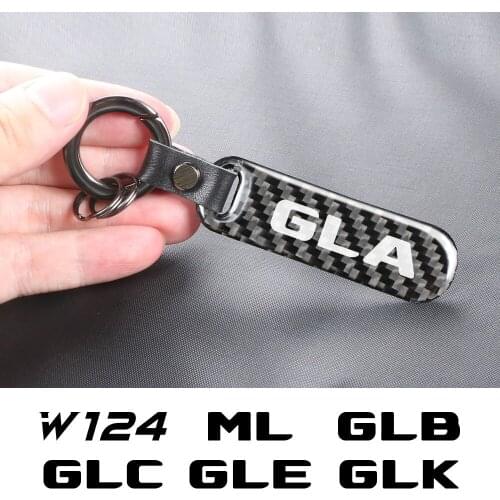Carbon Fiber Keychain Car Logo Key Ring For Mercedes W124 GLA GLC ML GLB GLK GLE GLS G63 GLC43 G350d G500 GLE63 Auto Accessories