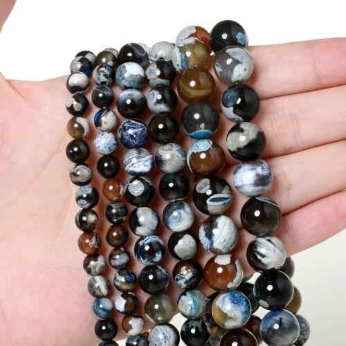 Natural Blue Black Fire Agates Beads Round Loose Beads Stone Beads for Bracelet Jewelry Making Bulk DIY Accessories 4/6/8/10 MM