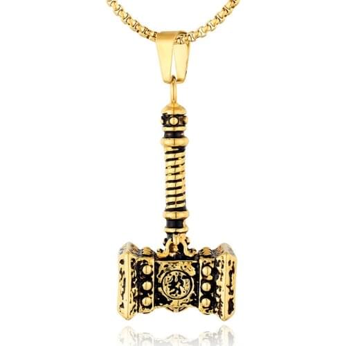 Viking AXE Hammer Pendant Chain Necklace For Men Male Punk Style Gift Wholesale 3.0MM stainless steel chain
