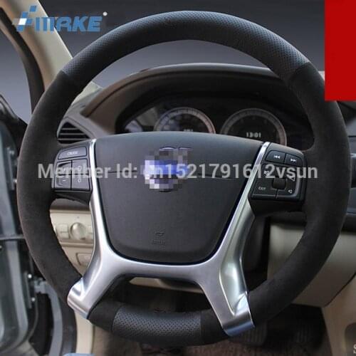 For Volvo xc60 High Quality Hand-stitched Anti-Slip Black Leather Black Suede Black Thread DIY Steering Wheel Cover