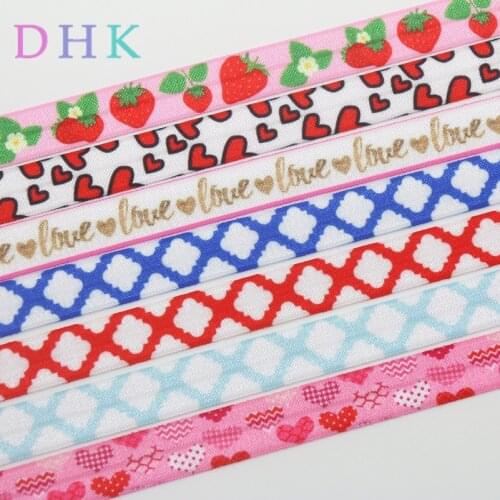 DHK 5/8'' 5yards love valentine heart quaterfoi printed Fold Elastic FOE stretch ribbon headwear headband DIY OEM C1633