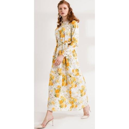 Orange Tree Pattern Long Layered Dress 2021 New Fashion Womens Clothing Collections Elegant Mediterranean Breezes