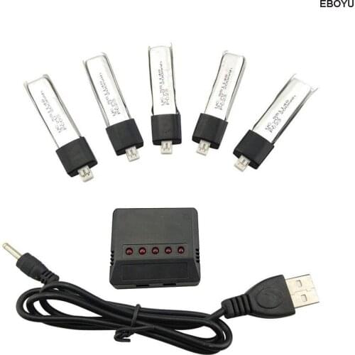EBOYU 5pcs * 3.7V 200mah Lipo Battery with 5-in-1 Balance Charger for Wltoys V911 KV911-0005 F929 F939 RC Helicopter Spare Parts