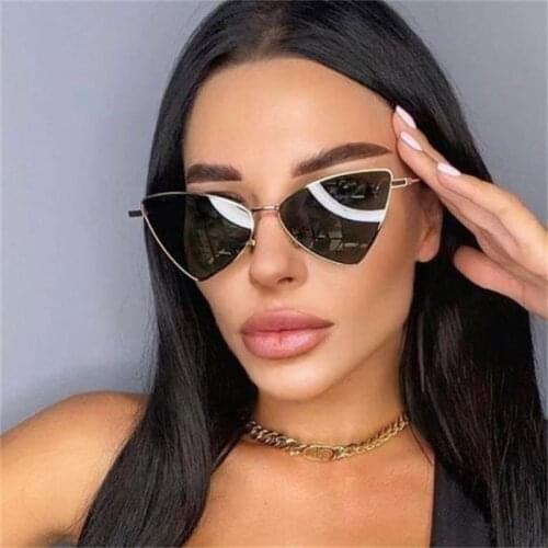 F385 Simple Metal Cat Eye Triangle Sunglasses Women Fashion Black Sun Glasses For Men Brand Designer Shades Sunnies UV400