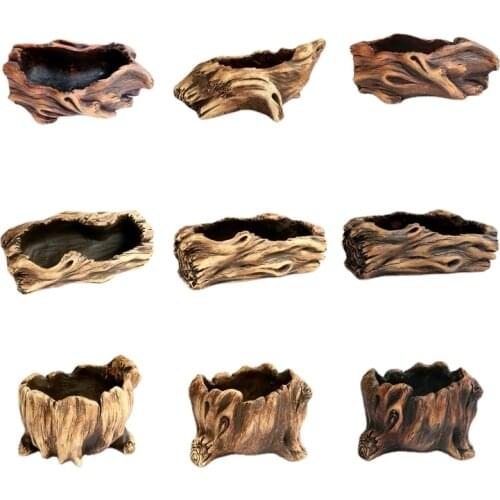 Idyllic Imitation Tree Head Cement Small Succulent Flower Pot Set Stoneware Plant Potted Office Decoration Green Plants