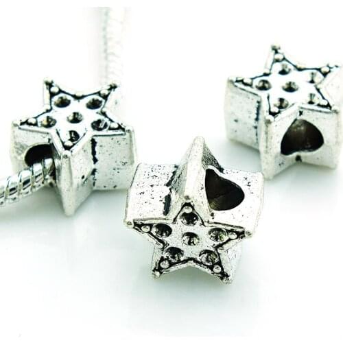 JINGLANG Fashion European Retro Silver Plated Star Big Hole Loose Beads DIY Charm Bracelets Metal Jewelry Accessories