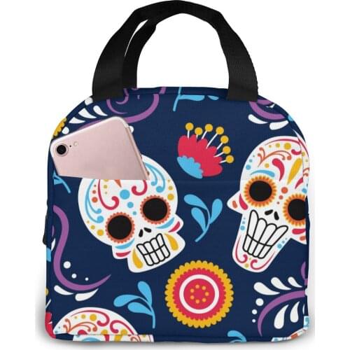 Colorful Day Of The Dead Skull Cooler Lunch Box Portable Insulated Lunch Bag Thermal Food Picnic Lunch Bags