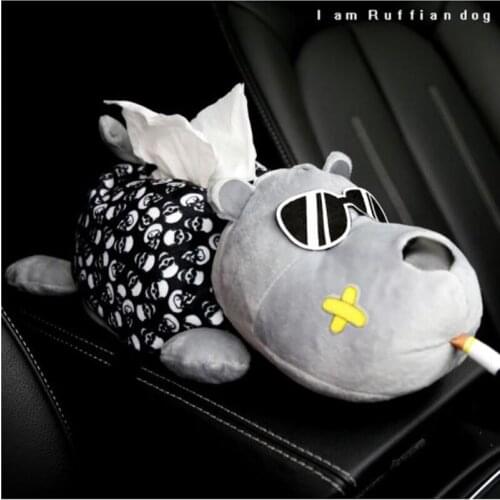 Creative Car Tissue Box Car Accessories For Girls Women Para Autos Plush Husky Cartoon Animals Dog Napkin Armrest box Chair back