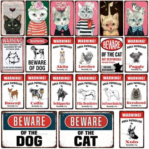 Warning Be Ware Of Animals Metal Tin Sign Cartoon Cat Plaque Metal Vintage Decorative Iron Plates Wall Decoration 20x30cm