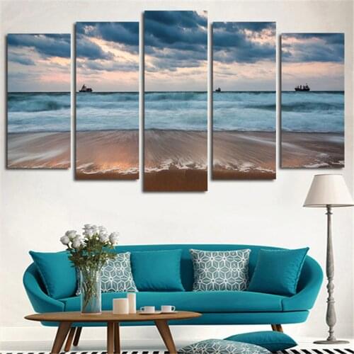 Modular Pictures On The Wall Wall Art Painting Sea Beach Landscape Print Poster Canvas Home Decoration No Frame 5Planes