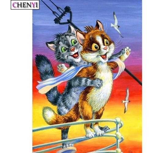 CHENYI Cartoon Cat Diamond Painting Kit Paint By Number Mosaic Titanic Diamond Embroidery Cross Stitch DIY Sale Art Wall Decor