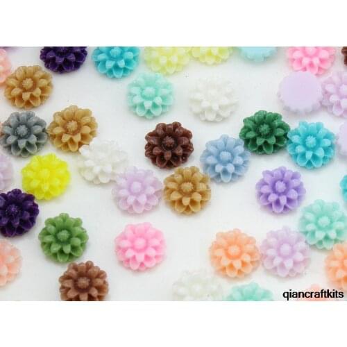 Set of 100 pcs mixed colors 13x5mm round daisy dahlia flower cabochon resin flower for scrapbooking phone cases diy sz0969