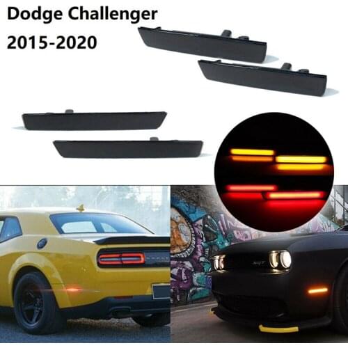 Smoked Lens Led Side Marker Light Turn Signal Lamps Kit for Dodge Challenger 2015-2020 (Front: Amber, Rear: Red)