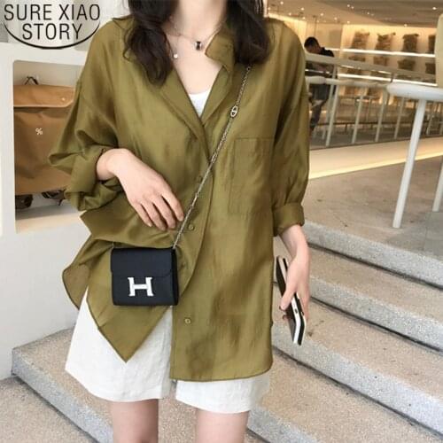 New Women Summer Shirt Sunscreen Blouse Cardigan Tops Long Sleeve Long Shirt See Through Turn Down Collar Blusas Mujer 15376