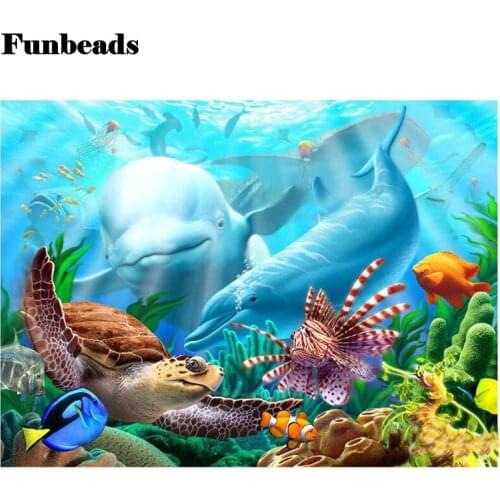 NEW DIY Diamond Painting Cross Stitch Dolphin Whale Turtle Rhinestones Crystal Needlework 5D Diamond Embroidery Square FF717