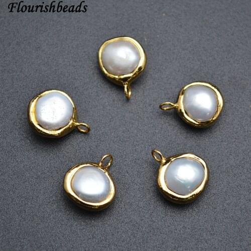 One loop on top Natural White Pearl Potato Beads Anti-fading Gold Plating Charms for Jewelry Bracelet Making 20pc per lot