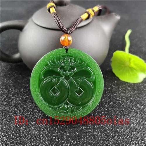 Natural Green Chinese Hetian Jade Bat Wealth Pendant Necklace Fashion Charm Jadeite Jewelry Carved Amulet Gifts for Women