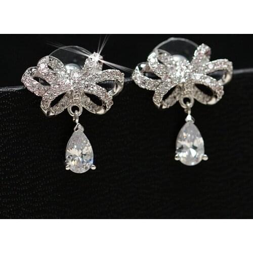 High Quality Classical Water Drop Shape Wedding Earrings Romantic Women Lady Engagement 925 Sterling Silver Jewelry