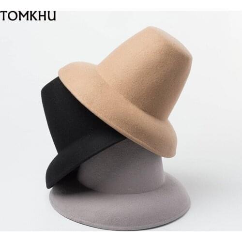 New Warm Wide Brim Winter Hat Classical Unisex Warm Retro Style High Top Cone Wool Felt Hat Stage Show Women Men Fedora Bone Hat