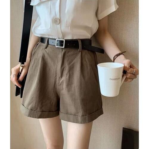 Trouser Leg Curl Gift Belt Loose Denim Cotton Fashion Solid Casual A Line Wide Legs Shorts Womens Clothing Summer All Match