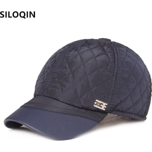 SILOQIN adjustable size warm earmuffs cap winter mens hat PU leather faux leather baseball caps Dads hats brands sports cap