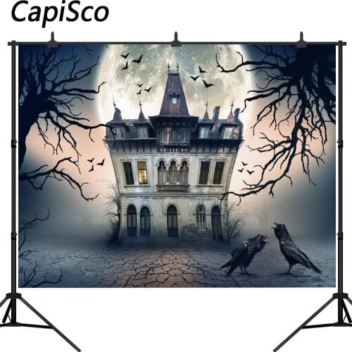 Capisco vinyl photography backdrop halloween horror house night moon crow background photobooth photocall customize decoratio