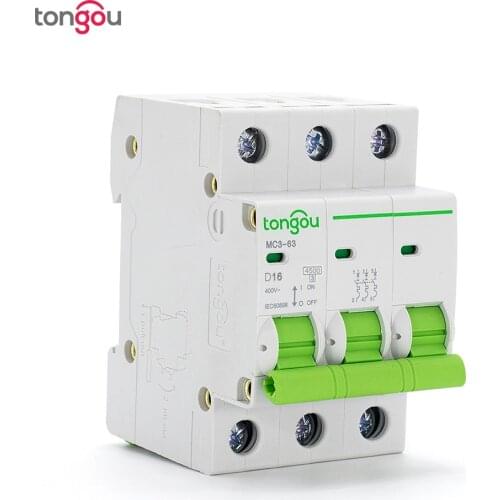 Type D AC 3 Pole 10A 16A 20A 25A 32A 40A 50A 400V Circuit Breaker 3p Switch 50/60HZ MCB DIN Rail Mount Overload Protection