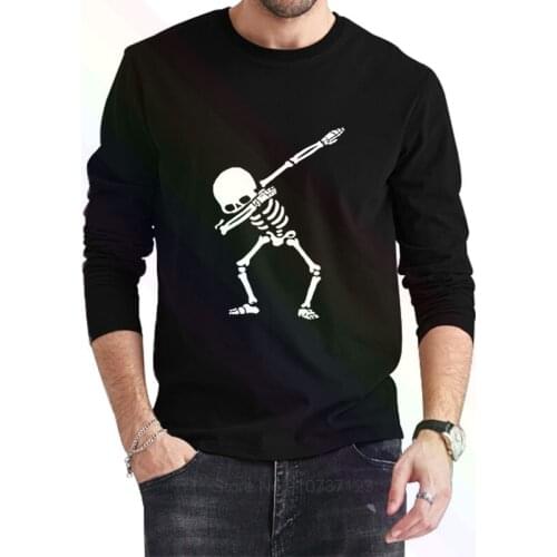 Dabbing Skeleton Logo Classic Black T-Shirt 2021 Newest Summer Mens Long Sleeve Popular Tees Shirt Tops Novel Unisex