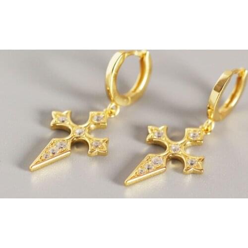 WTLTC 925 Sterling Sliver Cross Hoop Earrings for Women Baroque Dangling Hoops Earrings Dainty Cubic Zirconia Earrings Charms