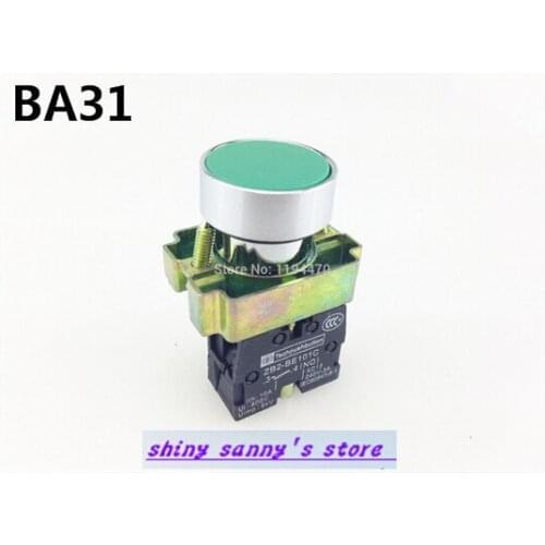 10Pcs/Lot BA31 XB2-BA31 Green Self-reset Momentary Flush Pushbutton 1 N/O Flat Push Button Switch Brand New