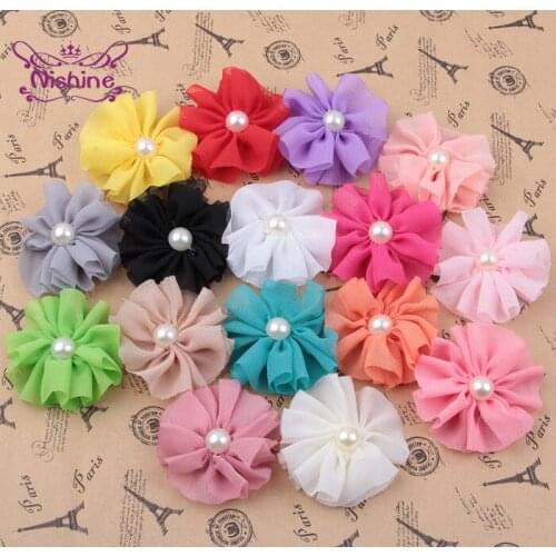 10pcs/lot Solid Color Handmade Flowers Accessories with Half A Pearl for Children Photography Headwear Home Decoration Girl Gift