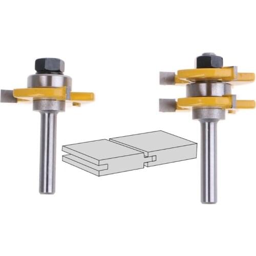 2pcs 8mm Shank Tongue Groove Joint Assembly Router Bit Set 3Teeth T Shape Tenon Carpentry Woodwork Cutter Tool