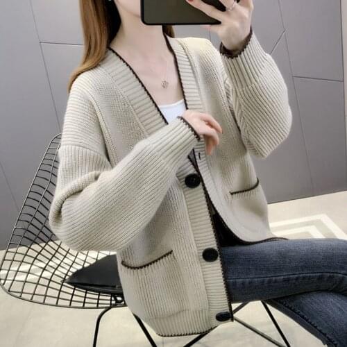 2021 autumn and winter fashion new Korean style knitted jacket V-neck loose button long-sleeved cardigan women
