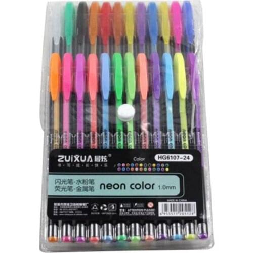 24 Gel Pens set Color gel pens Glitter Metallic pens Good gift For Coloring Kids Sketching Painting Drawing