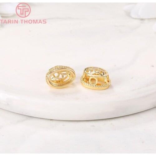 4PCS 10x7.5MM 24K Gold Color Plated Brass Round Hollow Spacer Beads Bracelet Beads High Quality Diy Jewelry Accessories