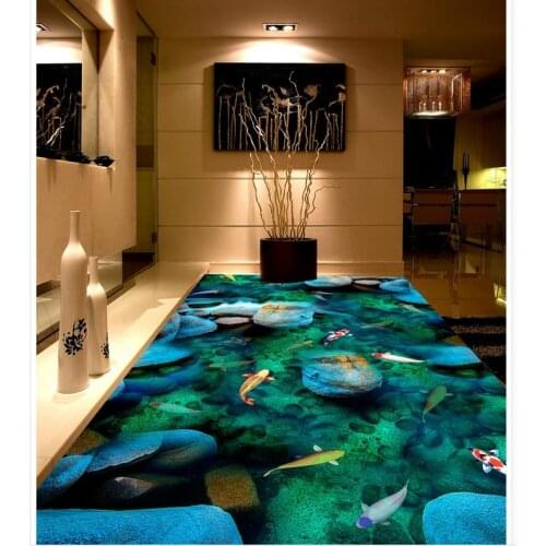 3D floor PVC waterproof floor Home Decoration Fish 3D wallpaper floor for living room