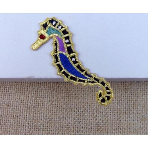 AHYONNIEX Beaded Embroidered Hippocampus Small Seahorse Patch Kids Cute Badges Cartoon Iron On Patches For Clothing