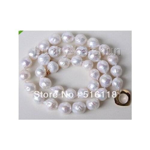 Free Shipping 17" 11mm baroque white Reborn keshi pearls necklace clasp