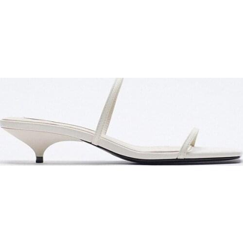 White Elegant Slippers Women Shoes Summer 2021thin Belt Mid Heel Spike Heels Sandals Comfortable Wear Sandalias Dress Shoe Slide