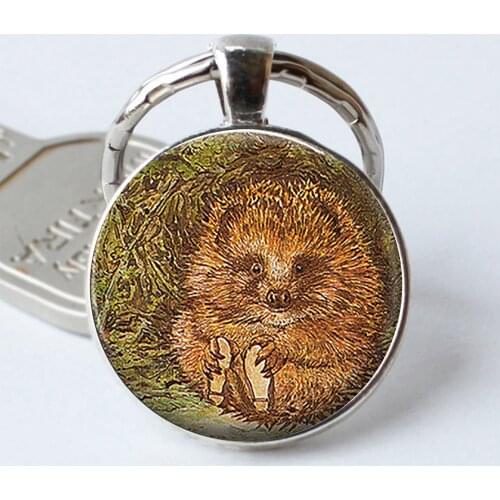 Mr Pricklepin Keychain Hedgehog Keyring Cabochon Story Book Glass Beatrix Potter Gift Key Chain Ring