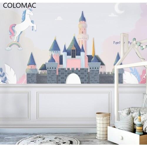 Colomac Custom 3D Unicorn Princess Castle Childrens Room Wallpaper Fantasy Fairy Tale Bedroom Bedside Mural Drop Shopping